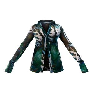 Green Abstract Floral Printed Chiffon Shirt